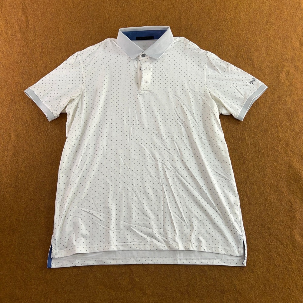 Greyson Mens Large White Wolf Head Pattern Performance Golf Polo Shirt *Flaw